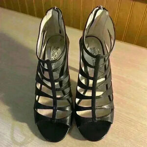 Michael - Michael Kors Maris Open Toe Black Leather Heeled Sandals